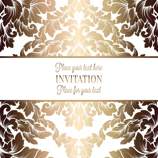 Follaje de lujo vectorial con patrón vintage floral de oro para pancarta, papel pintado, tarjeta de invitación, folleto. Plantilla para el diseño de la invitación de boda o fondo . — Archivo Imágenes Vectoriales