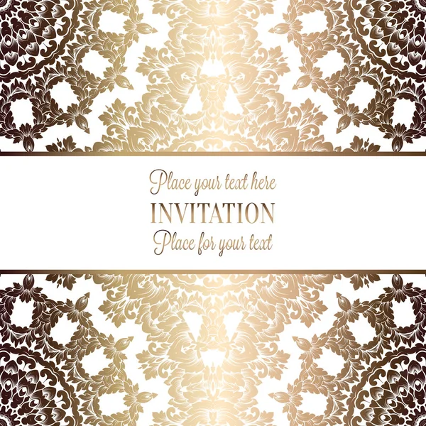 Vector luxury foliage with gold floral vintage pattern for banner, wallpaper, invitation card, booklet. Template for wedding invitation design or background. — Stock Vector