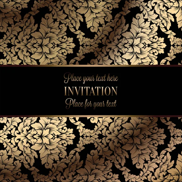 Vector luxury foliage with gold floral vintage pattern for banner, wallpaper, invitation card, booklet. Template for wedding invitation design or background. — Stock Vector