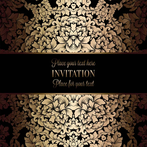 Vektor Luxus Laub mit goldenen floralen Vintage-Muster für Banner, Tapeten, Einladungskarten, Booklet. Vorlage für Design der Hochzeitseinladung oder Hintergrund. — Stockvektor