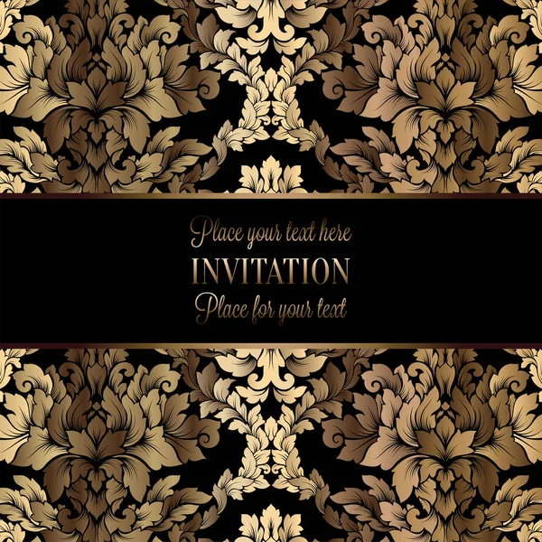 Vector luxury foliage with gold floral vintage pattern for banner, wallpaper, invitation card, booklet. Template for wedding invitation design or background. — Stock Vector