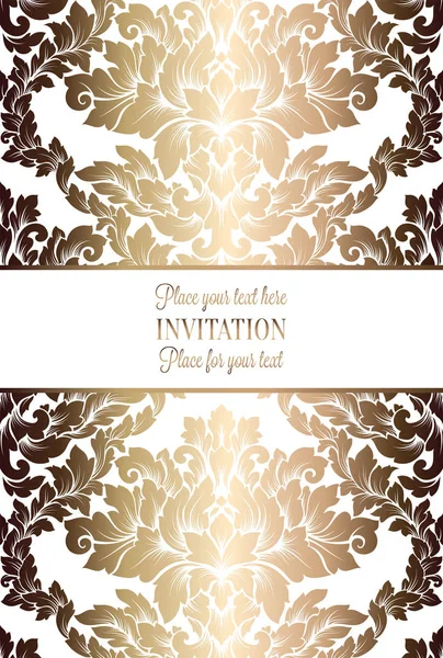 Vector luxury foliage with gold floral vintage pattern for banner, wallpaper, invitation card, booklet. Template for wedding invitation design or background. — Stock Vector