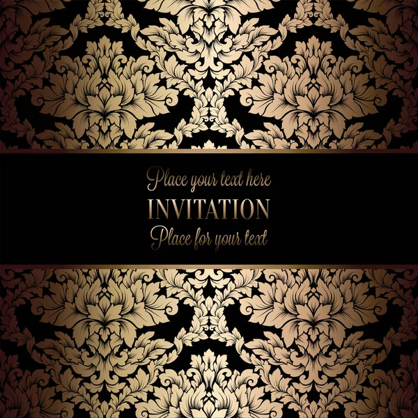 Vector luxury foliage with gold floral vintage pattern for banner, wallpaper, invitation card, booklet. Template for wedding invitation design or background. — Stock Vector