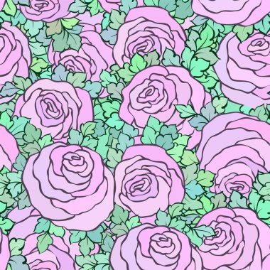 Çiçek dekoratif renkli parlak arka plan ile şirin gül, seamless modeli