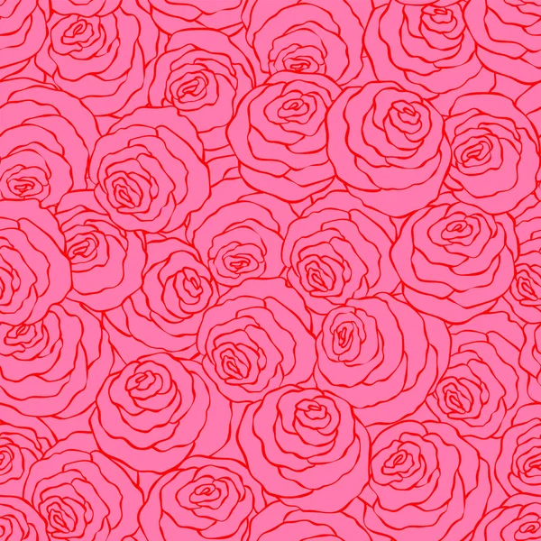 Floral decorative bright pink background with cute roses, seamless pattern — Stock Vector