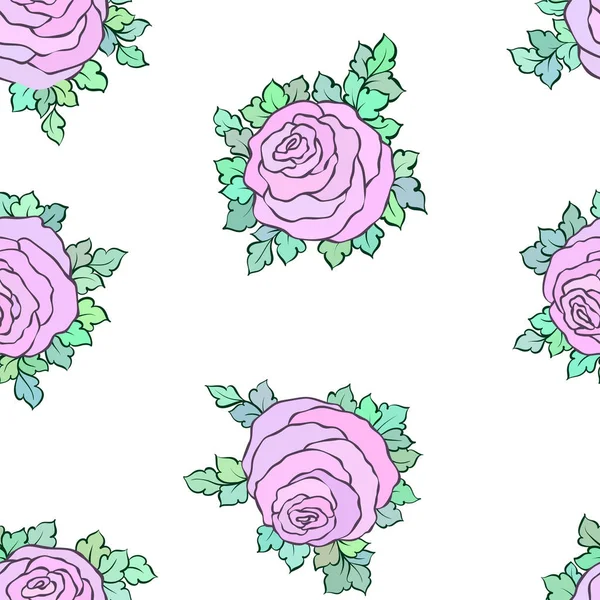 Fond d'écran lumineux coloré décoratif floral avec des roses mignonnes, motif sans couture sur fond blanc — Image vectorielle