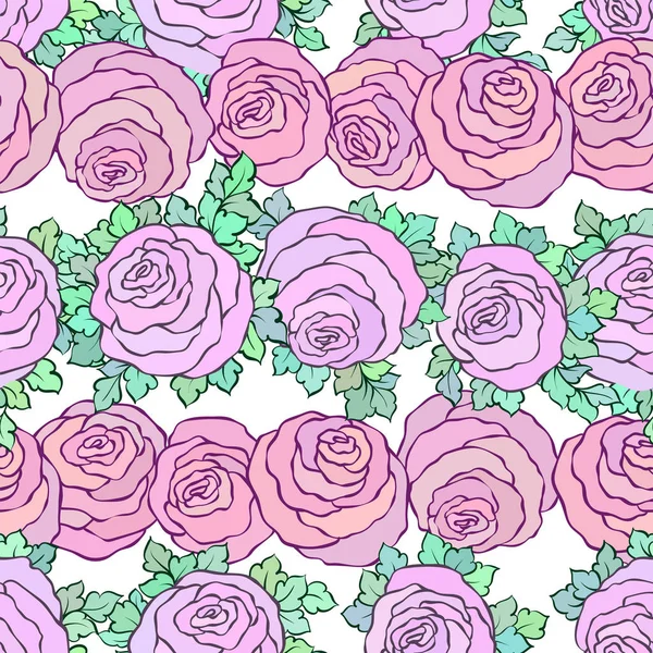 Fond d'écran lumineux coloré décoratif floral avec des roses mignonnes, motif sans couture sur fond blanc — Image vectorielle