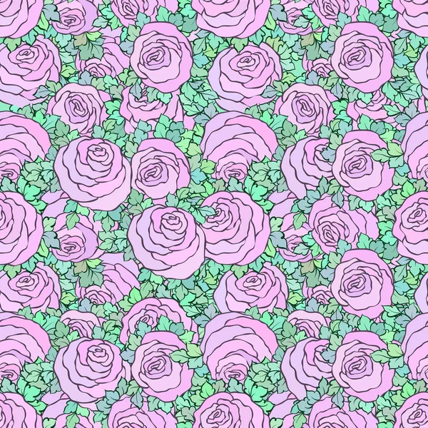 Fondo brillante colorido decorativo floral con rosas lindas, patrón sin costuras — Vector de stock