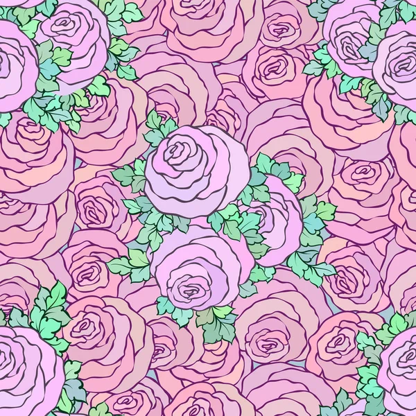 Floral decorativo colorido fundo brilhante com rosas bonitos, padrão sem costura — Vetor de Stock