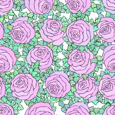 Çiçek dekoratif renkli parlak duvar kağıdı ile şirin gül, beyaz zemin üzerine Dikişsiz desen