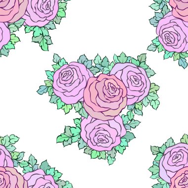 Çiçek dekoratif renkli parlak duvar kağıdı ile şirin gül, beyaz zemin üzerine Dikişsiz desen