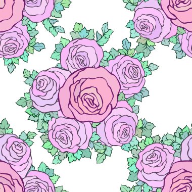 Çiçek dekoratif renkli parlak duvar kağıdı ile şirin gül, beyaz zemin üzerine Dikişsiz desen