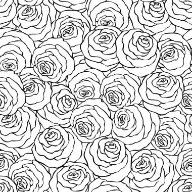 Şirin gül, tek renkli seamless modeli ile çiçek dekoratif siyah ve beyaz arka plan