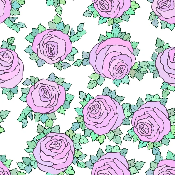 Fond d'écran lumineux coloré décoratif floral avec des roses mignonnes, motif sans couture sur fond blanc — Image vectorielle