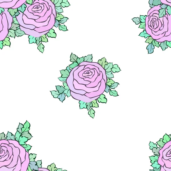 Fond d'écran lumineux coloré décoratif floral avec des roses mignonnes, motif sans couture sur fond blanc — Image vectorielle