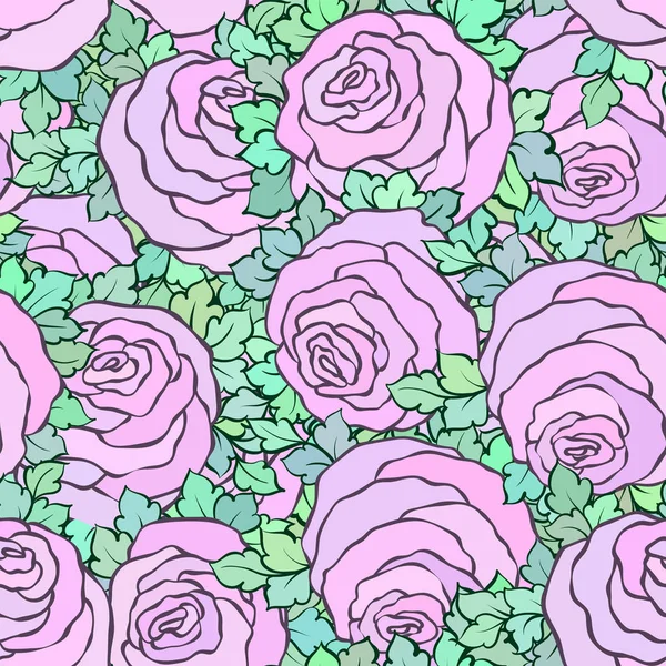 Fondo brillante colorido decorativo floral con rosas lindas, patrón sin costuras — Vector de stock