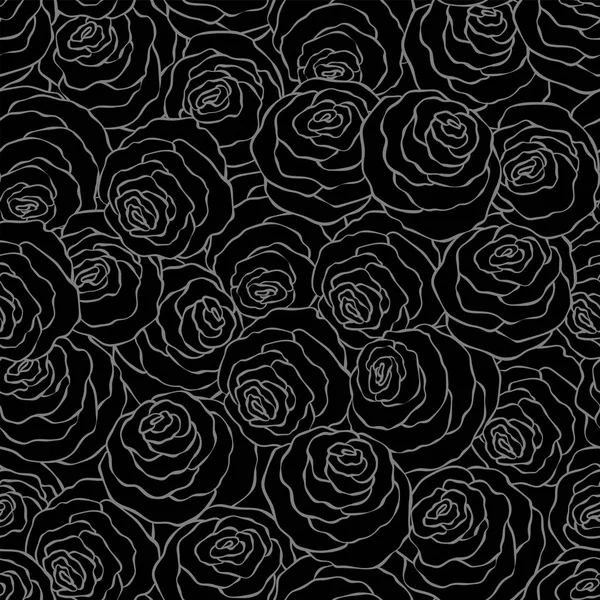 Decorativo floreale sfondo bianco e nero con rose carino, modello senza cuciture monocromatico — Vettoriale Stock