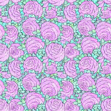 Çiçek dekoratif parlak pembe arka plan ile şirin gül, seamless modeli