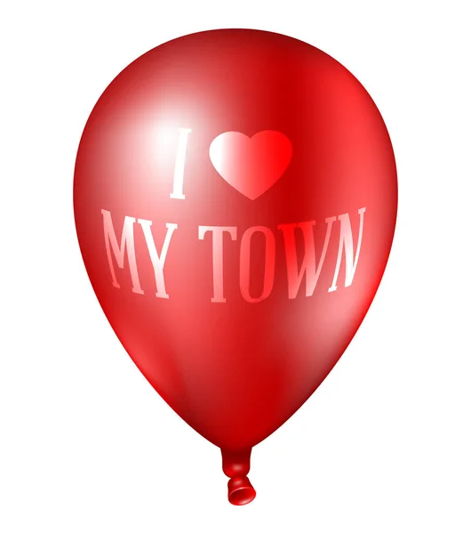 3D ρεαλιστική πολύχρωμο κόκκινο μπαλόνι. Vector εικονογράφηση φωτορεαλιστική ιπτάμενο μπαλόνι Ηλίου, απομονώνονται σε λευκό φόντο, αγαπώ την πόλη μου — Διανυσματικό Αρχείο