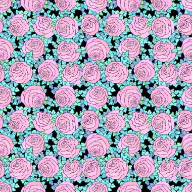 Çiçek dekoratif parlak pembe arka plan ile şirin gül, seamless modeli