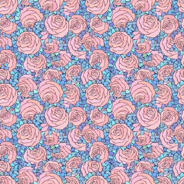 Çiçek dekoratif parlak pembe arka plan ile şirin gül, seamless modeli