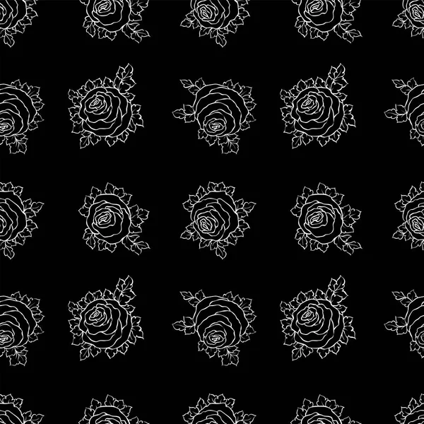 Şirin gül, tek renkli seamless modeli ile çiçek dekoratif siyah ve beyaz arka plan