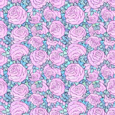 Çiçek dekoratif parlak pembe arka plan ile şirin gül, seamless modeli