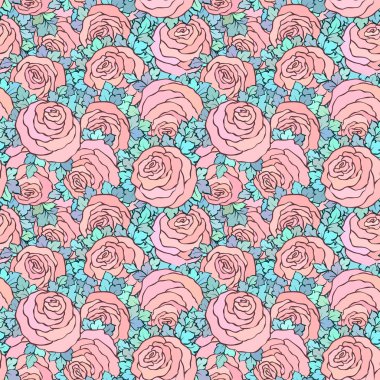 Çiçek dekoratif parlak pembe arka plan ile şirin gül, seamless modeli