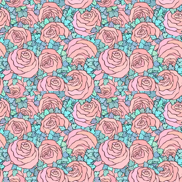 Fondo rosa brillante decorativo floral con rosas lindas, patrón sin costuras — Vector de stock