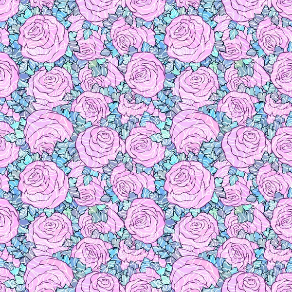 Floral decorativo fundo rosa brilhante com rosas bonitos, padrão sem costura — Vetor de Stock