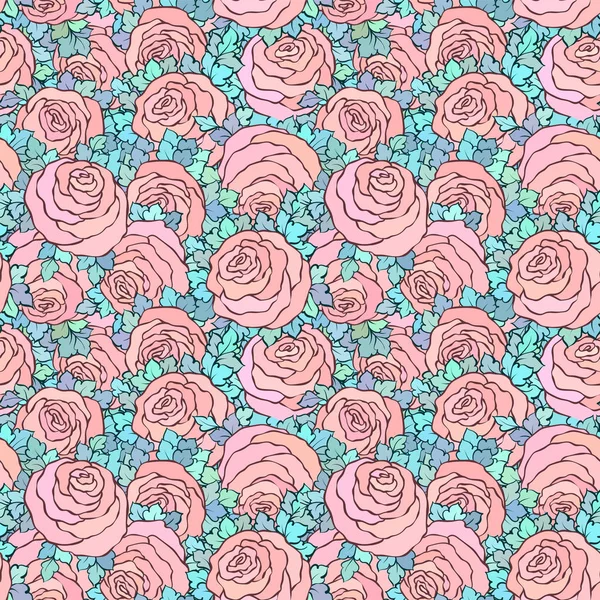 Fondo rosa brillante decorativo floral con rosas lindas, patrón sin costuras — Vector de stock