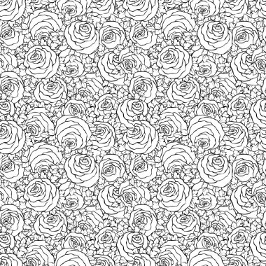 Şirin gül, tek renkli seamless modeli ile çiçek dekoratif siyah ve beyaz arka plan