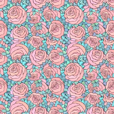 Çiçek dekoratif parlak pembe arka plan ile şirin gül, seamless modeli