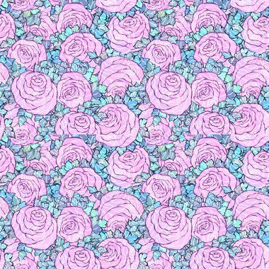 Çiçek dekoratif parlak pembe arka plan ile şirin gül, seamless modeli