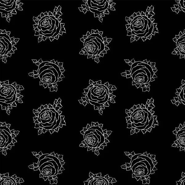 Şirin gül, tek renkli seamless modeli ile çiçek dekoratif siyah ve beyaz arka plan