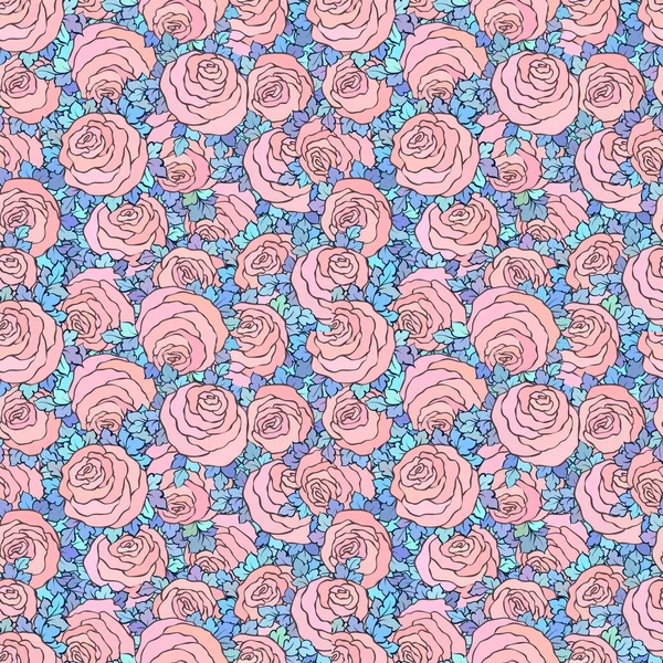 Fondo rosa brillante decorativo floral con rosas lindas, patrón sin costuras — Vector de stock