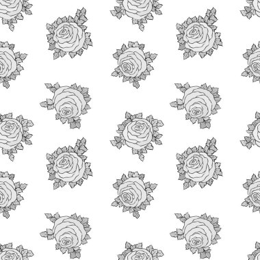Şirin gül, tek renkli seamless modeli ile çiçek dekoratif siyah ve beyaz arka plan