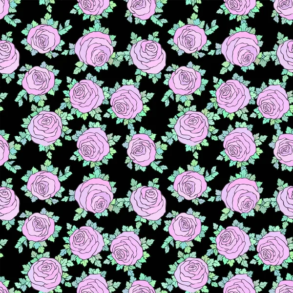 Çiçek dekoratif parlak duvar kağıdı şirin gül ile seamless modeli siyah arka plan üzerine pastel pembe renklerde