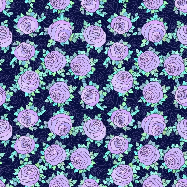 Çiçek dekoratif parlak duvar kağıdı ile şirin gül, mavi arka plan Lila renk seamless modeli