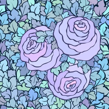 Gül ve yaprakları, süs karmaşık süsleri ve çiçekler, çizilmiş sanatsal arka plan ile tekstil tasarımı veya duvar kağıdı için mükemmel çiçek seamless modeli