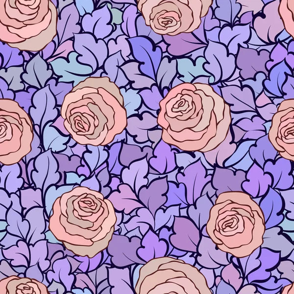 Gül ve yaprakları, süs karmaşık süsleri ve çiçekler, çizilmiş sanatsal arka plan ile tekstil tasarımı veya duvar kağıdı için mükemmel çiçek seamless modeli