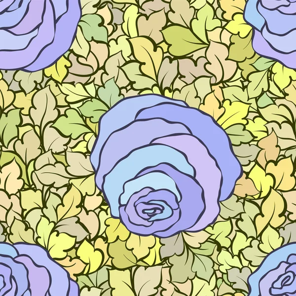 Květinový vzor bezešvé s růží a listů, ozdobné složité kudrlinky a květiny, kreslené uměleckého pozadí, ideální pro textilní design nebo Tapeta — Stockový vektor