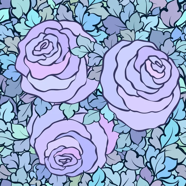 Motif floral sans couture avec des roses et des feuilles, fleurs et fleurs complexes ornementales, fond artistique dessiné à la main, parfait pour la conception textile ou papier peint — Image vectorielle
