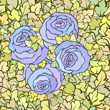 Gül ve yaprakları, süs karmaşık süsleri ve çiçekler, çizilmiş sanatsal arka plan ile tekstil tasarımı veya duvar kağıdı için mükemmel çiçek seamless modeli