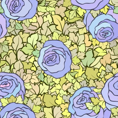 Gül ve yaprakları, süs karmaşık süsleri ve çiçekler, çizilmiş sanatsal arka plan ile tekstil tasarımı veya duvar kağıdı için mükemmel çiçek seamless modeli