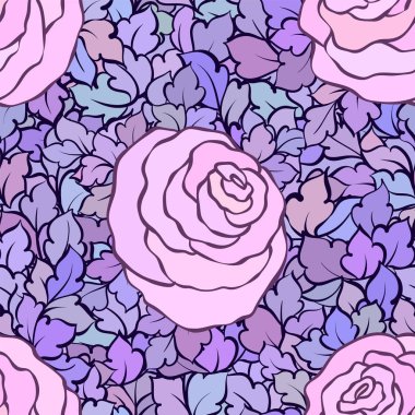 Gül ve yaprakları, süs karmaşık süsleri ve çiçekler, çizilmiş sanatsal arka plan ile tekstil tasarımı veya duvar kağıdı için mükemmel çiçek seamless modeli