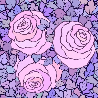 Gül ve yaprakları, süs karmaşık süsleri ve çiçekler, çizilmiş sanatsal arka plan ile tekstil tasarımı veya duvar kağıdı için mükemmel çiçek seamless modeli