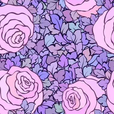 Gül ve yaprakları, süs karmaşık süsleri ve çiçekler, çizilmiş sanatsal arka plan ile tekstil tasarımı veya duvar kağıdı için mükemmel çiçek seamless modeli