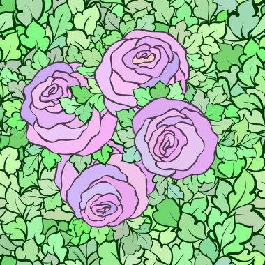 Gül ve yaprakları, süs karmaşık süsleri ve çiçekler, çizilmiş sanatsal arka plan ile tekstil tasarımı veya duvar kağıdı için mükemmel çiçek seamless modeli