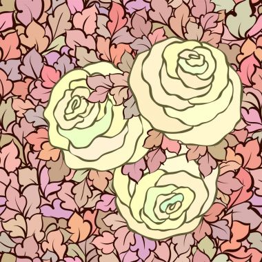 Gül ve yaprakları, süs karmaşık süsleri ve çiçekler, çizilmiş sanatsal arka plan ile tekstil tasarımı veya duvar kağıdı için mükemmel çiçek seamless modeli